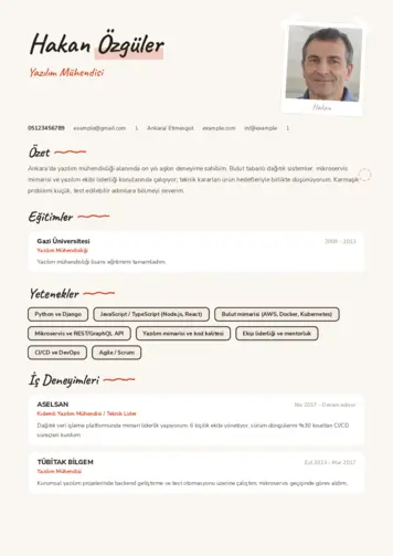 Yazılım Mühendisi Cv Örnekleri cv indir